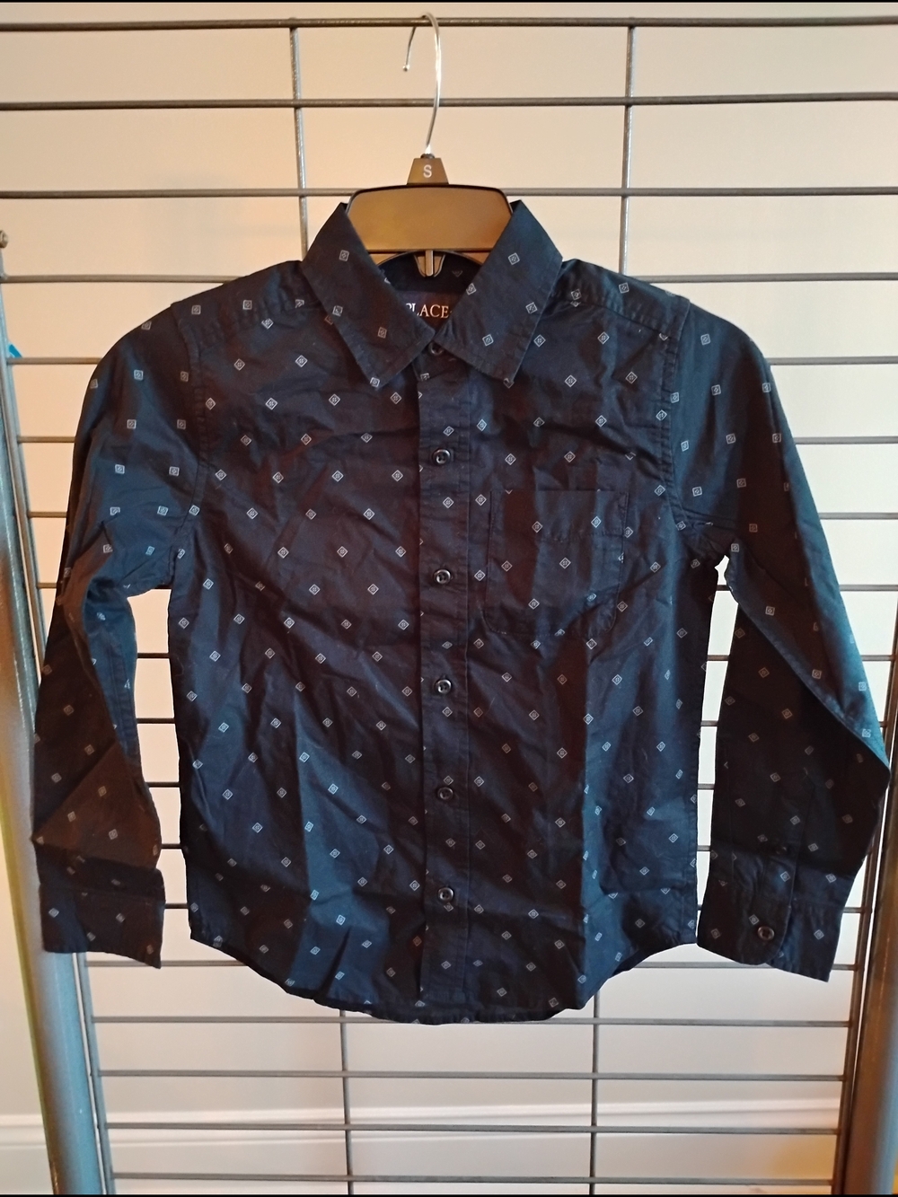 The Children's Place Navy Button-Down Shirt with Light Blue‎ Diamond Print